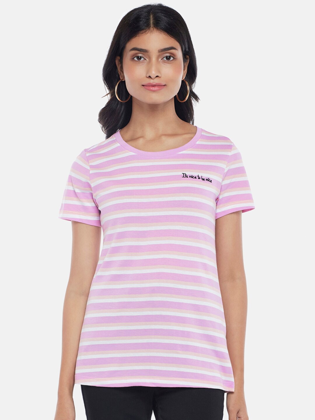 

Honey by Pantaloons Women Purple Striped T-shirt