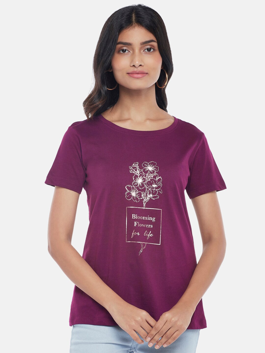 

Honey by Pantaloons Women Purple Typography Printed T-shirt