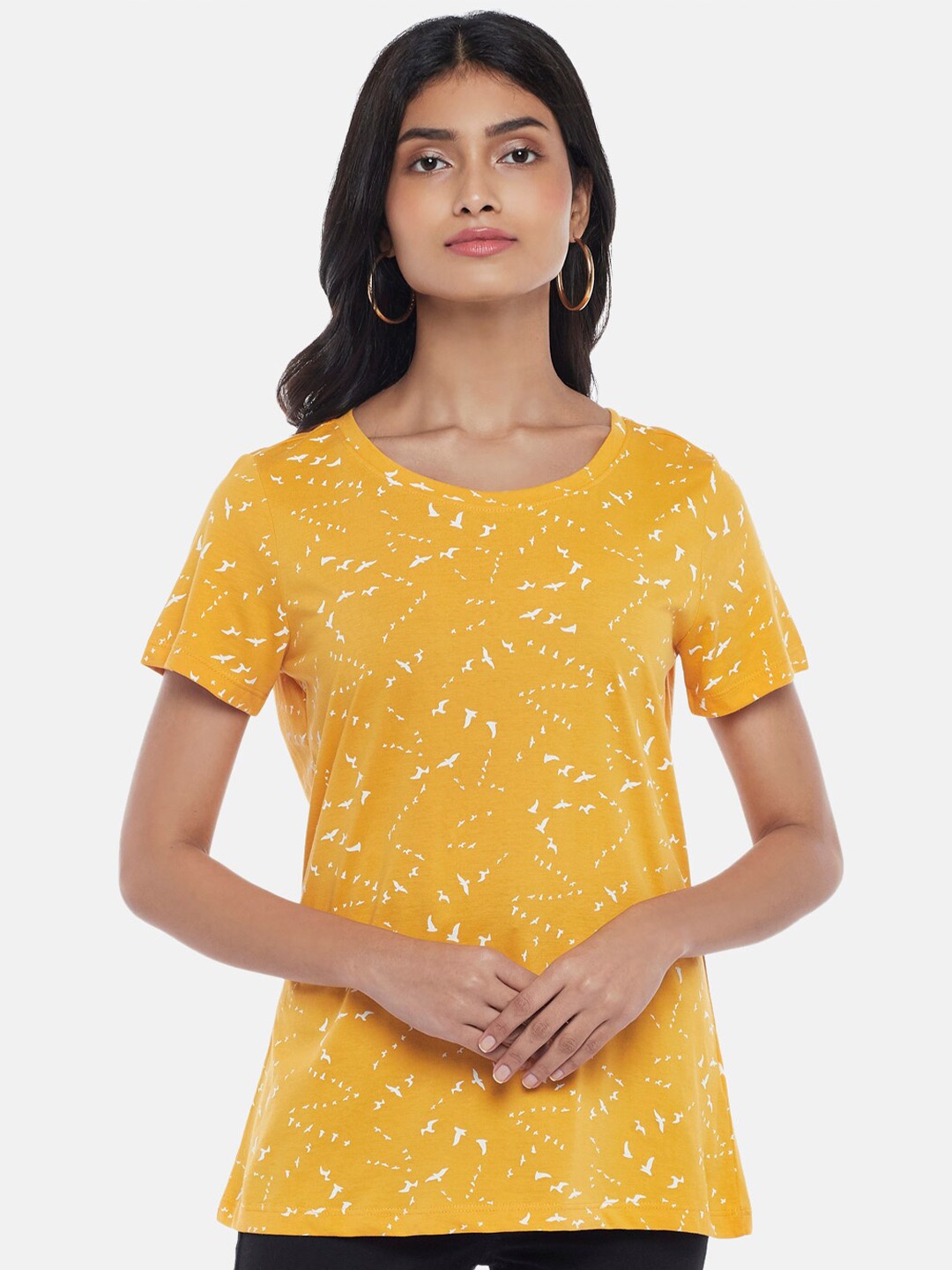 

Honey by Pantaloons Women Mustard Yellow Typography Printed Raw Edge T-shirt
