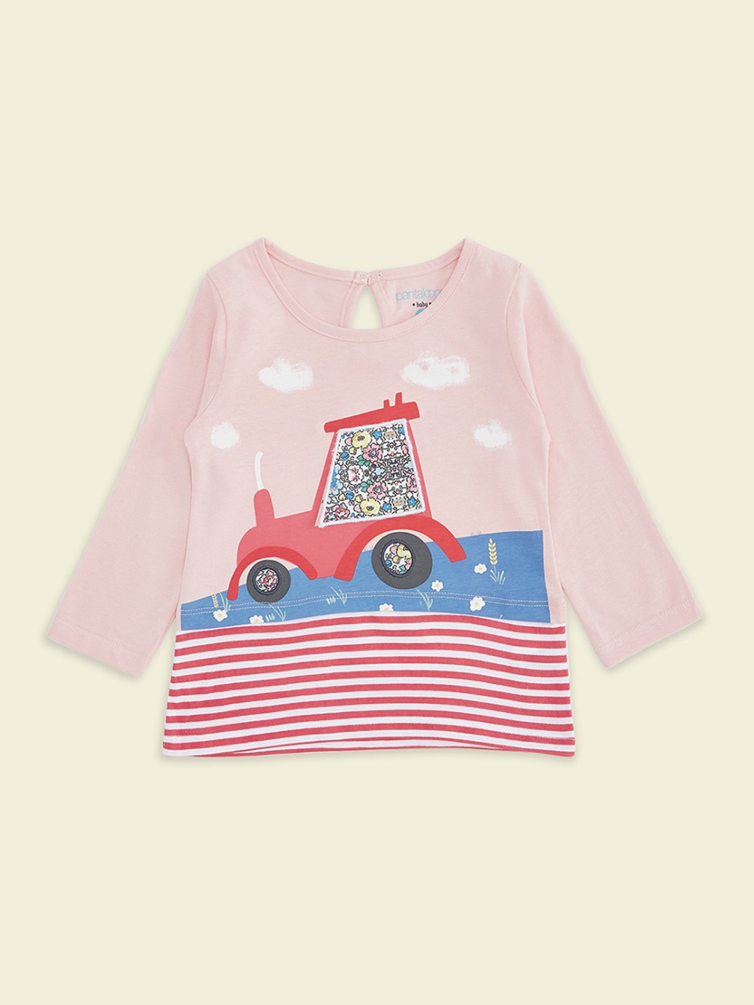 

Pantaloons Baby Girls Pink & Blue Striped T-shirt