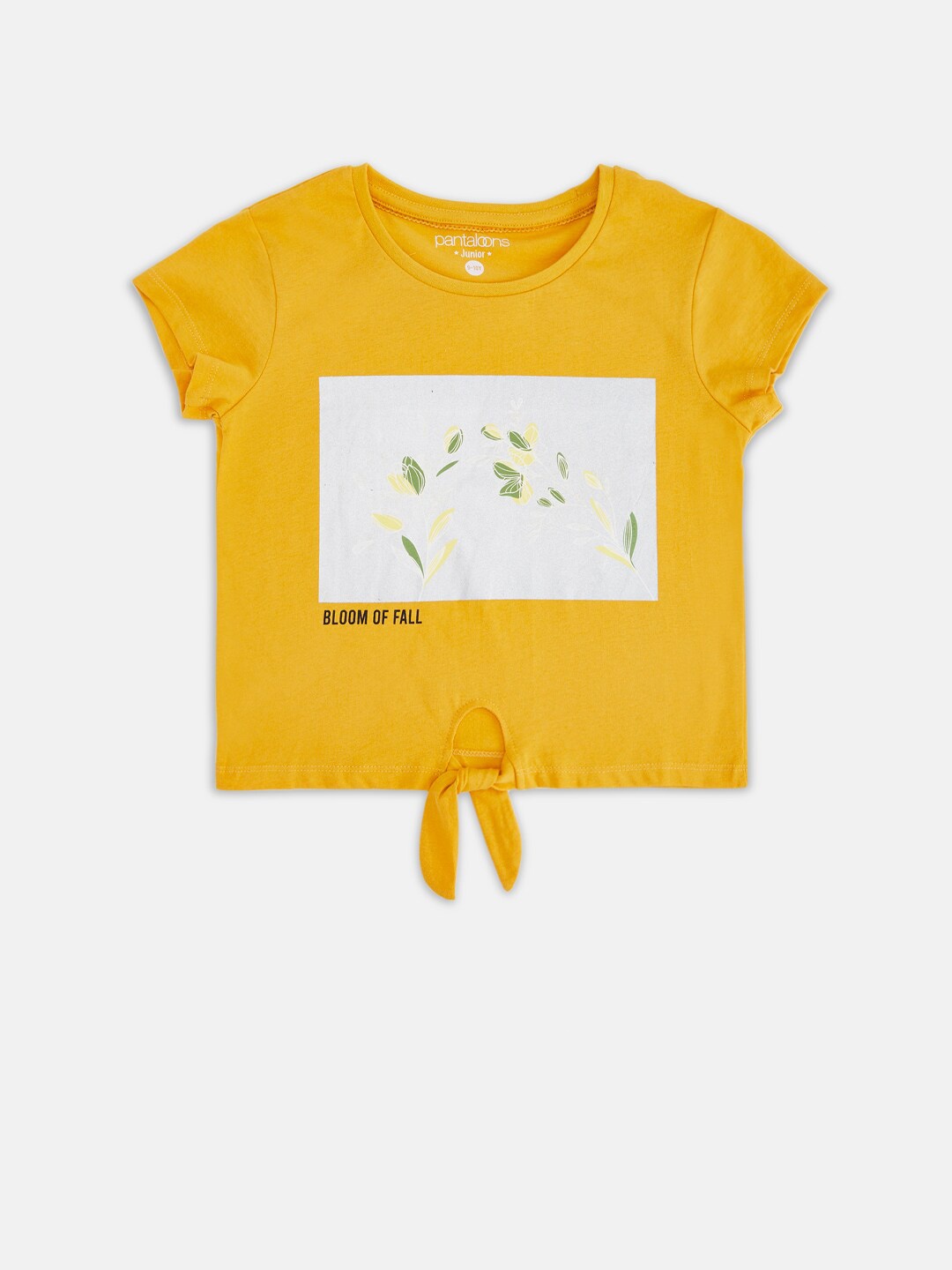 

Pantaloons Junior Girls Mustard Yellow Floral Printed T-shirt