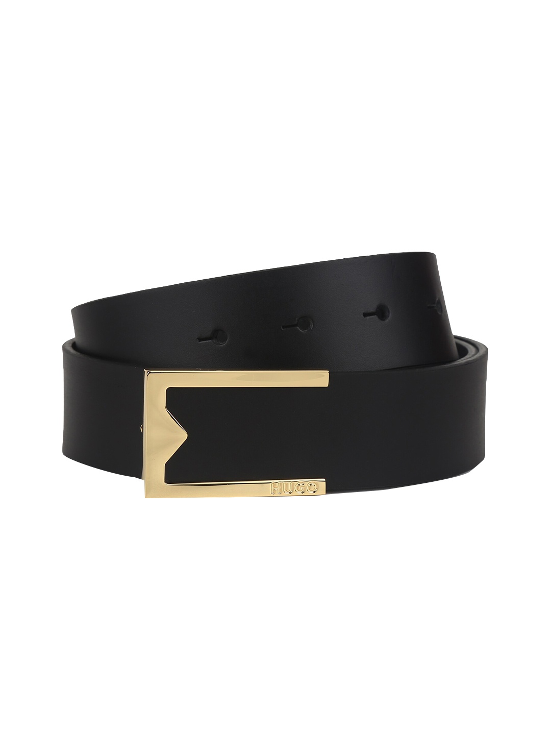 

HUGO Men Black Solid Leather Belt
