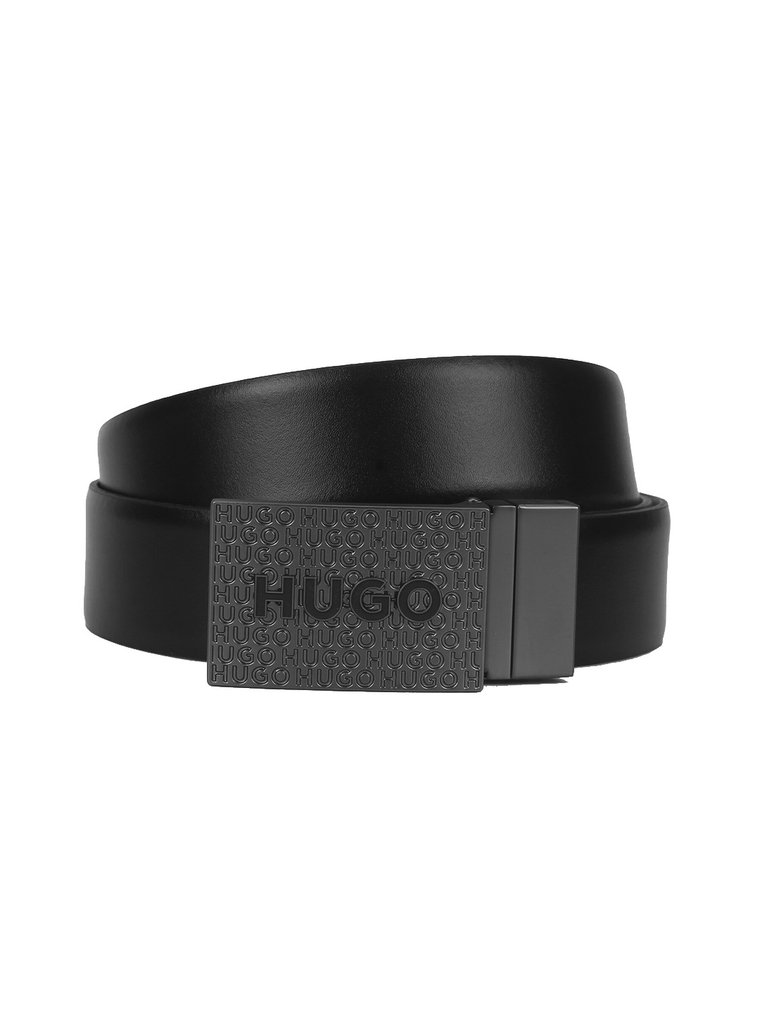 

HUGO Men Black Solid Leather Belt