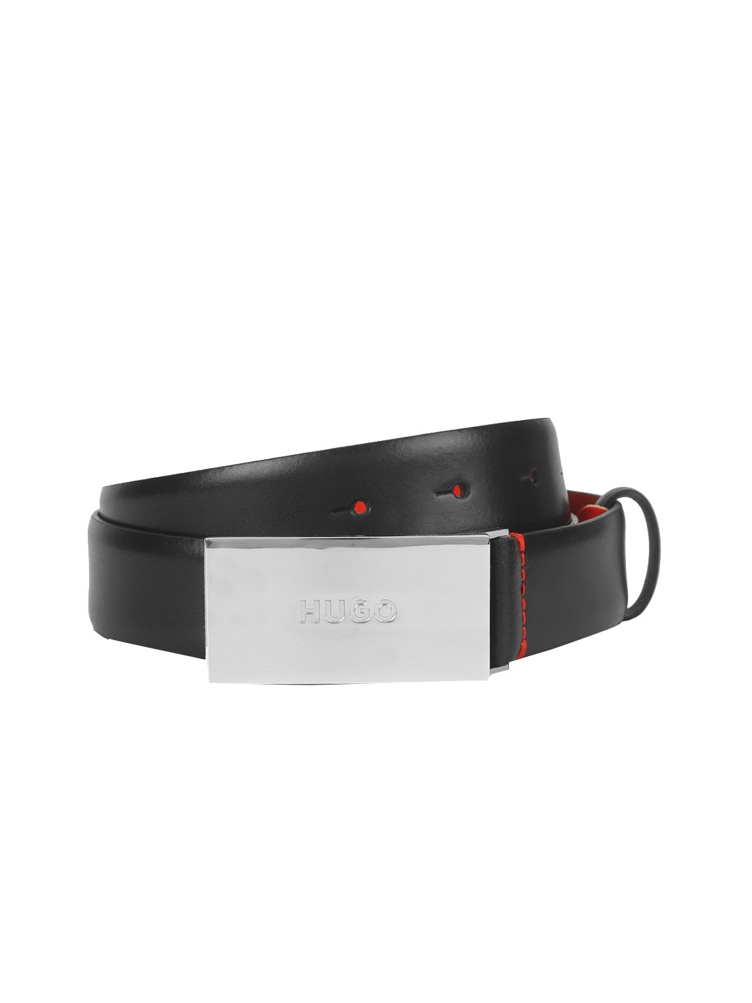 

HUGO Men Black Solid Leather Belt