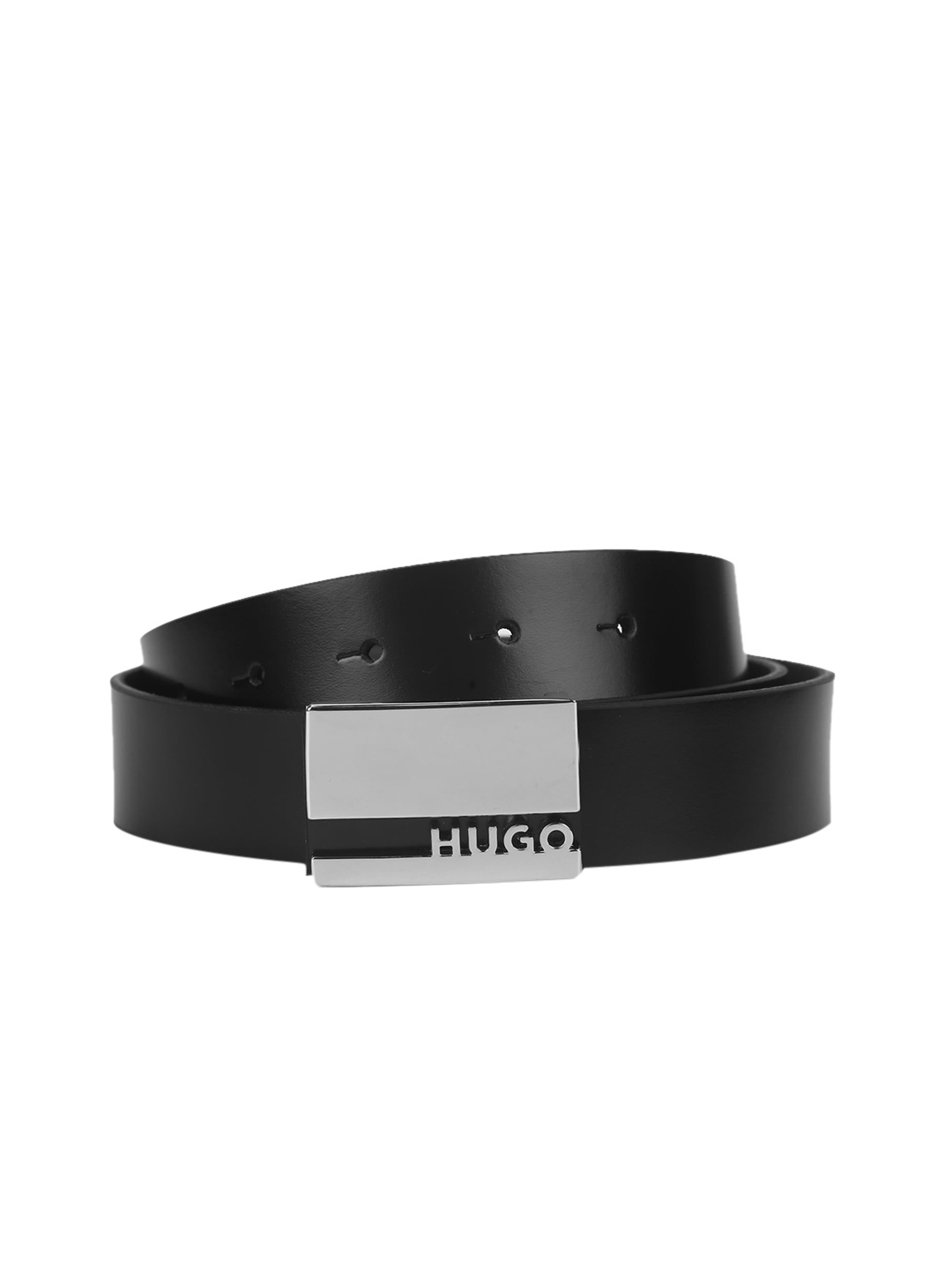 

HUGO Men Black Solid Leather Belt