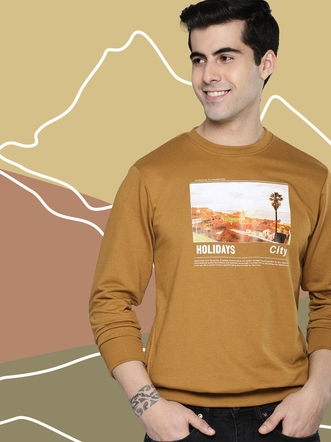 

Mast & Harbour Men Brown Printed Sweatshirt