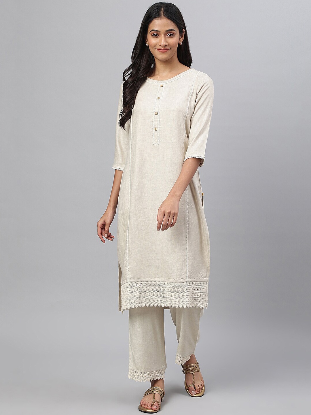 

AURELIA Women Beige Kurta with Trousers