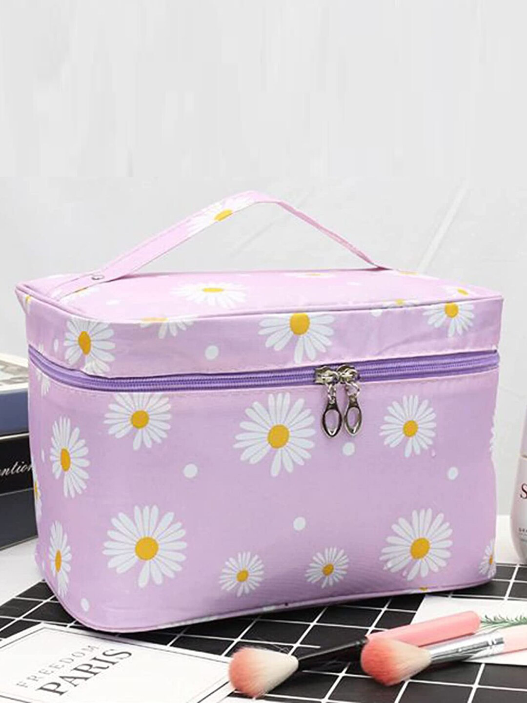

HOUSE OF QUIRK Purple & White Floral Printed Make-Up Organisers