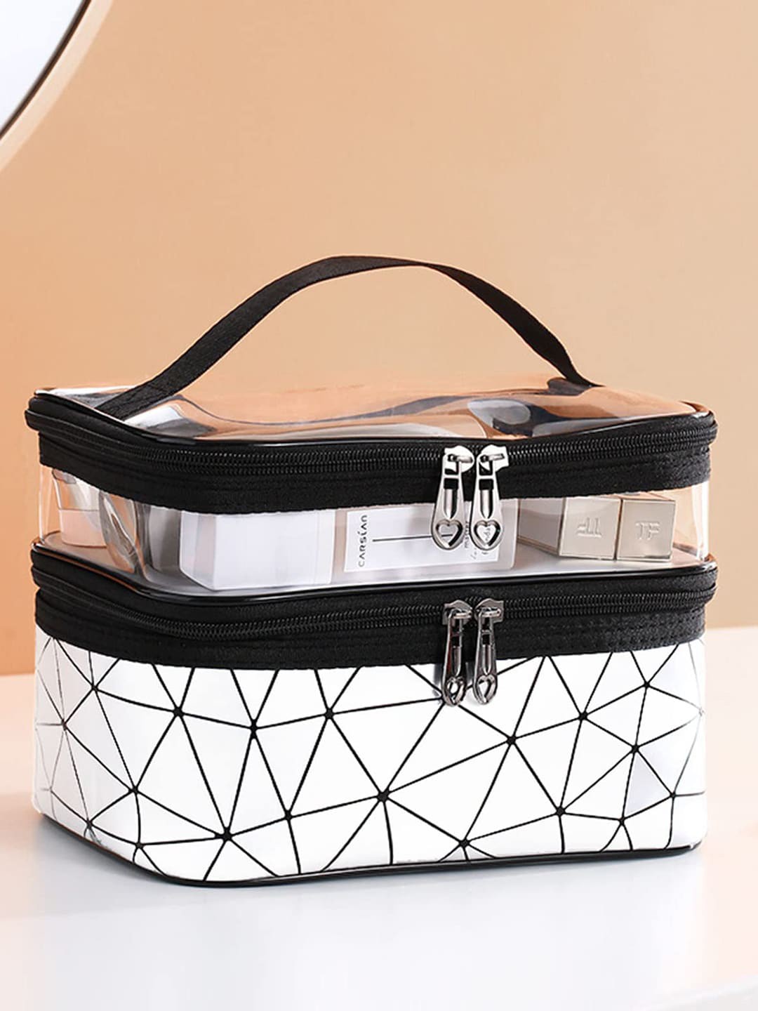 

HOUSE OF QUIRK White & Black Printed Make-Up Organisers