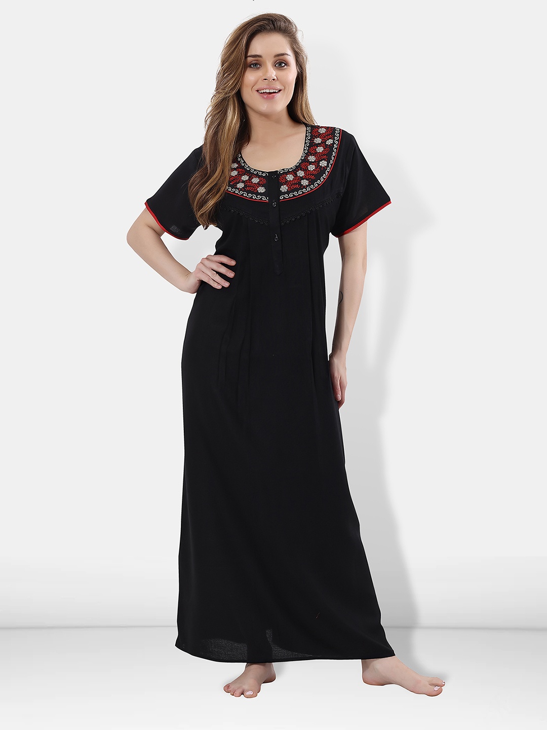 

Be You Women Black Embroidered Maxi Nightdress