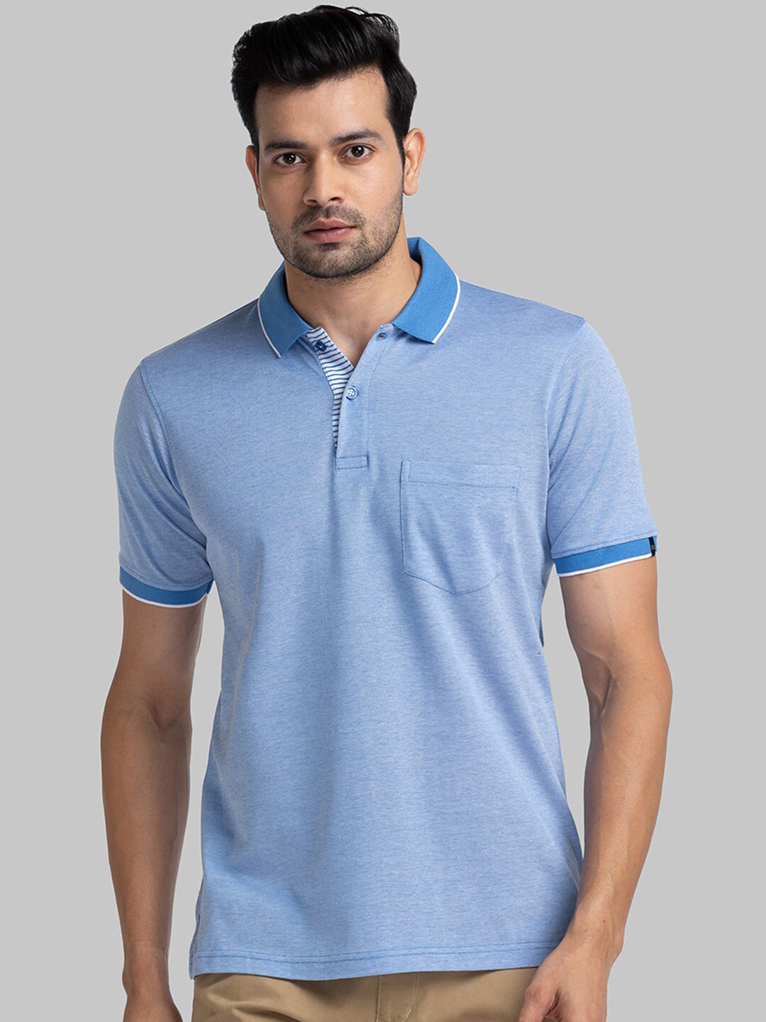 

Raymond Men Blue Polo Collar T-shirt