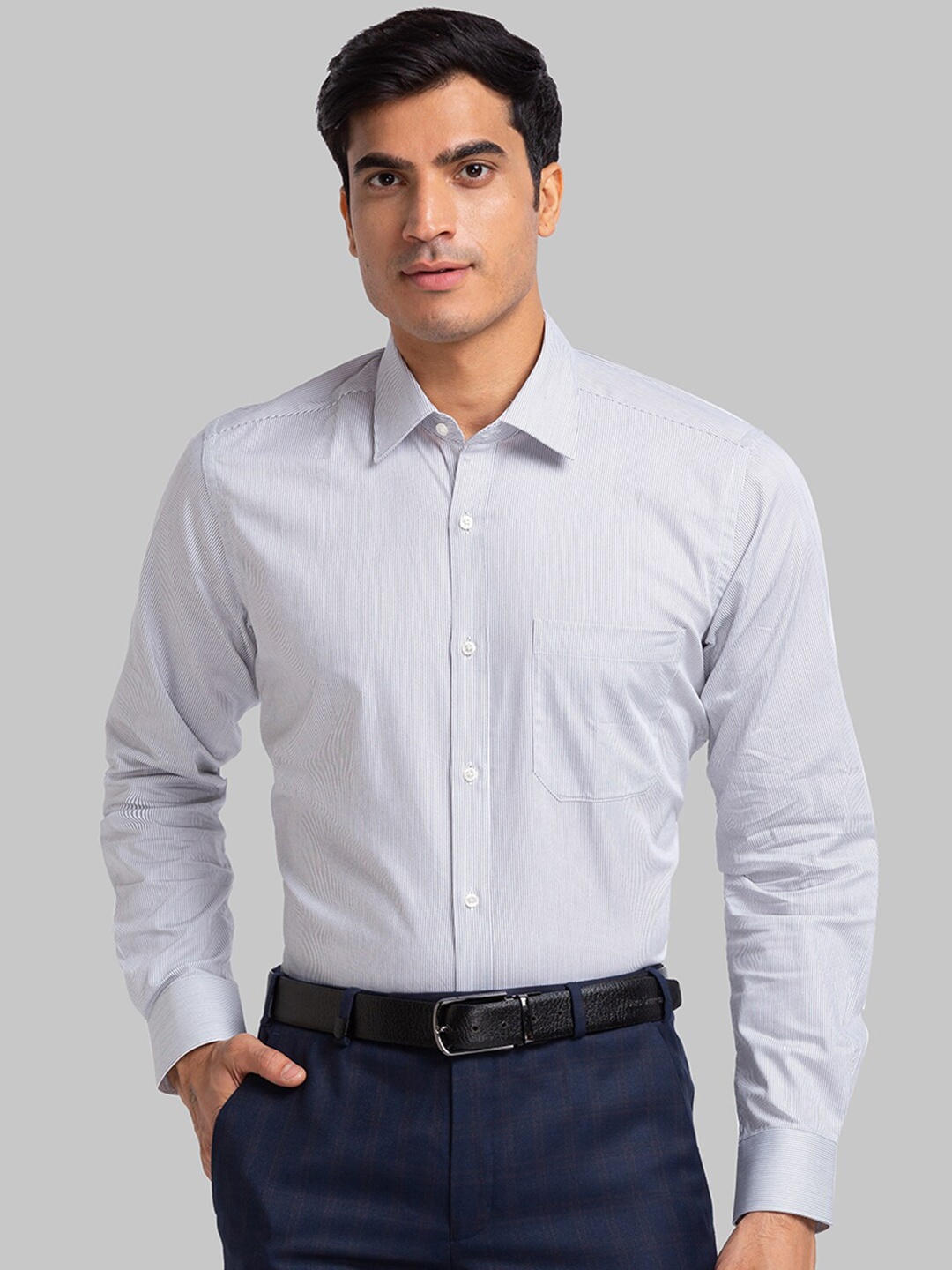 

Raymond Men Grey Striped Formal Shirt