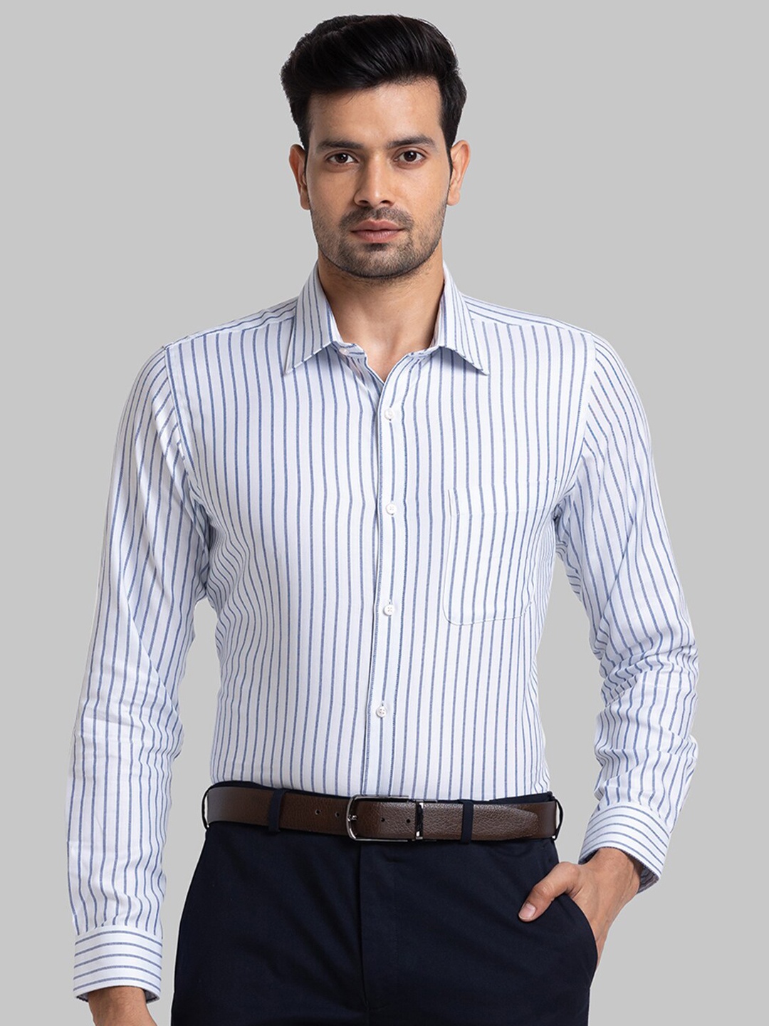 

Raymond Men Blue Slim Fit Striped Formal Shirt