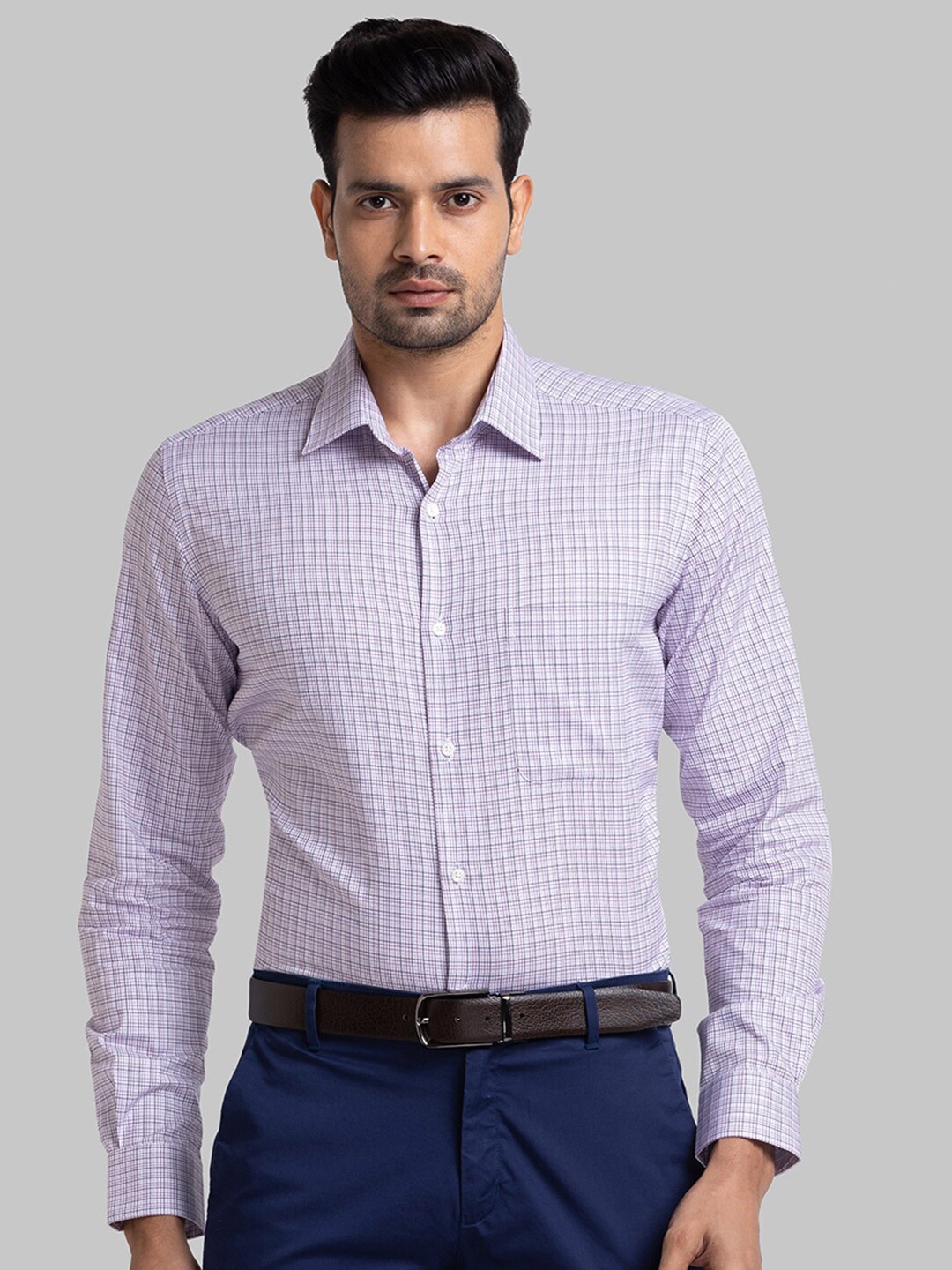 

Raymond Men Violet Checked Cotton Formal Shirts