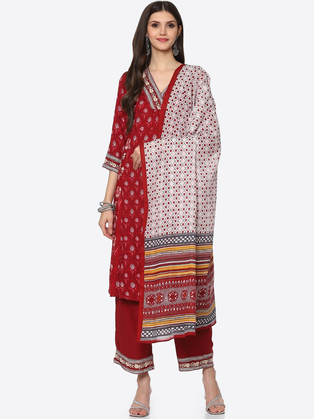 

Biba Women Red Ethnic Motifs Printed Kurta Set