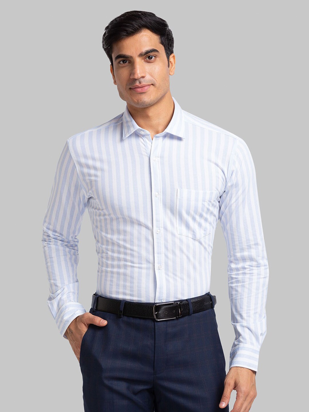 

Park Avenue Men Blue Slim Fit Striped Formal Shirt