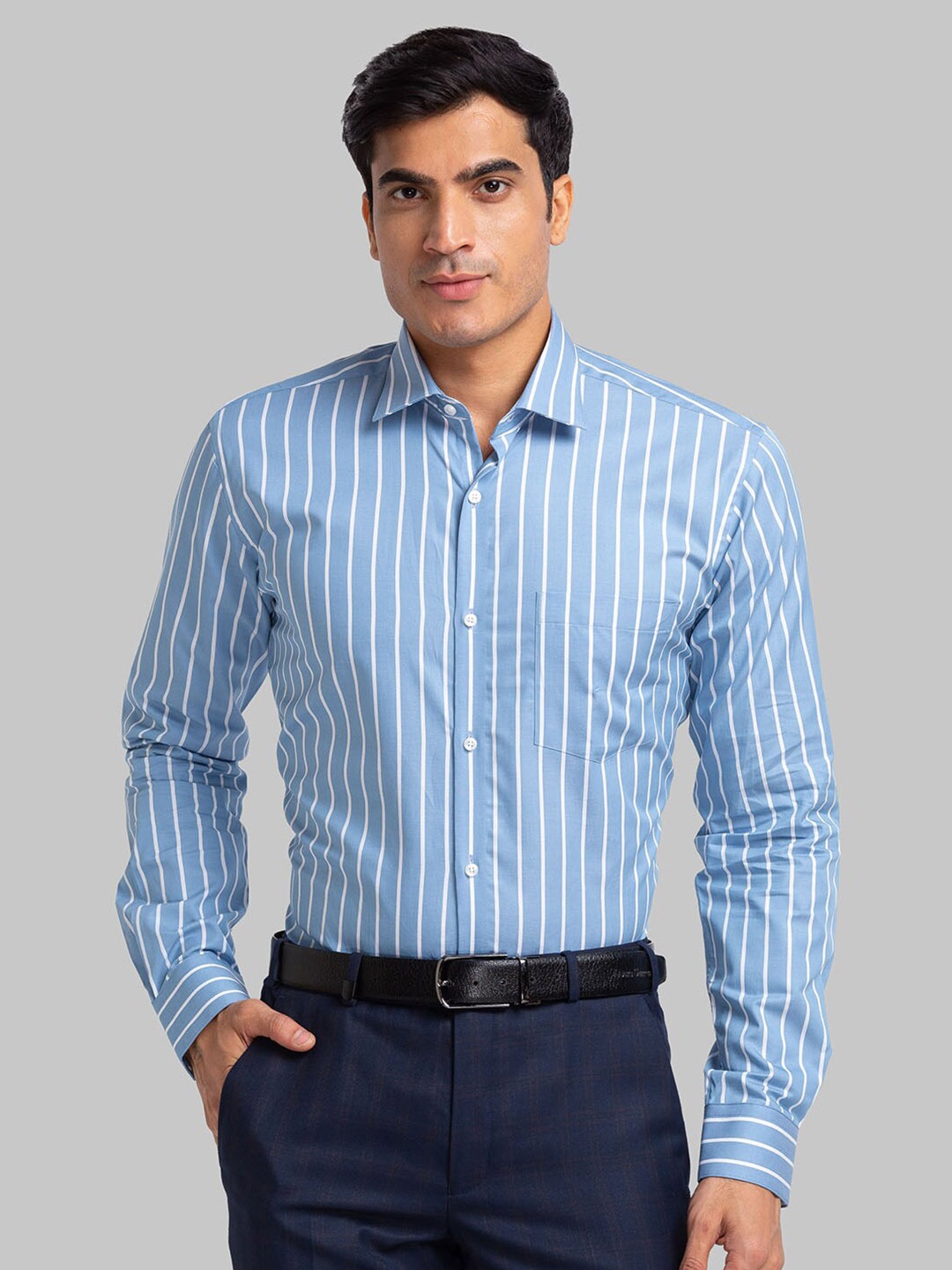 

Park Avenue Men Blue Slim Fit Striped Formal Shirt