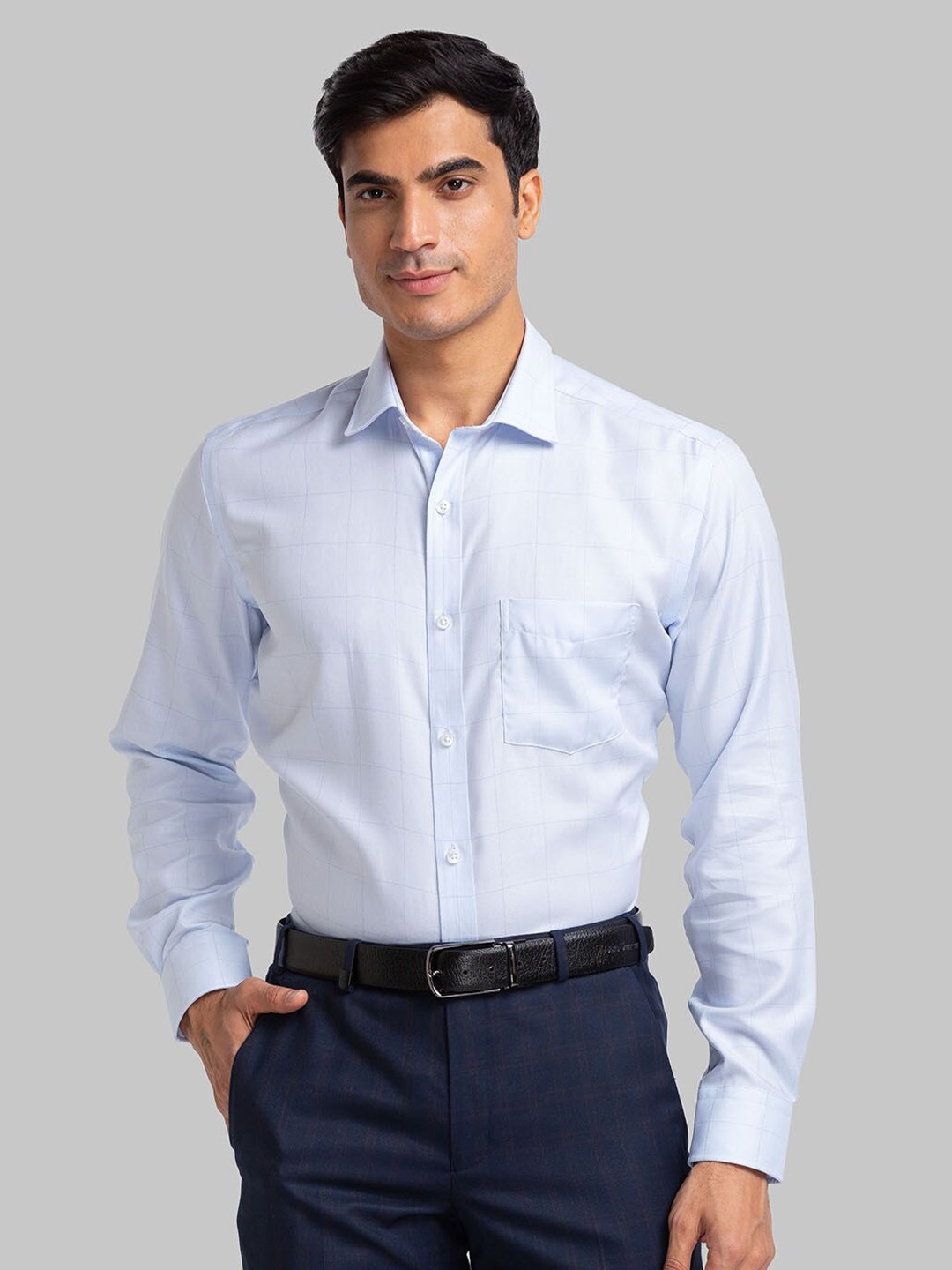 

Park Avenue Men Blue Windowpane Checked Formal Shirt