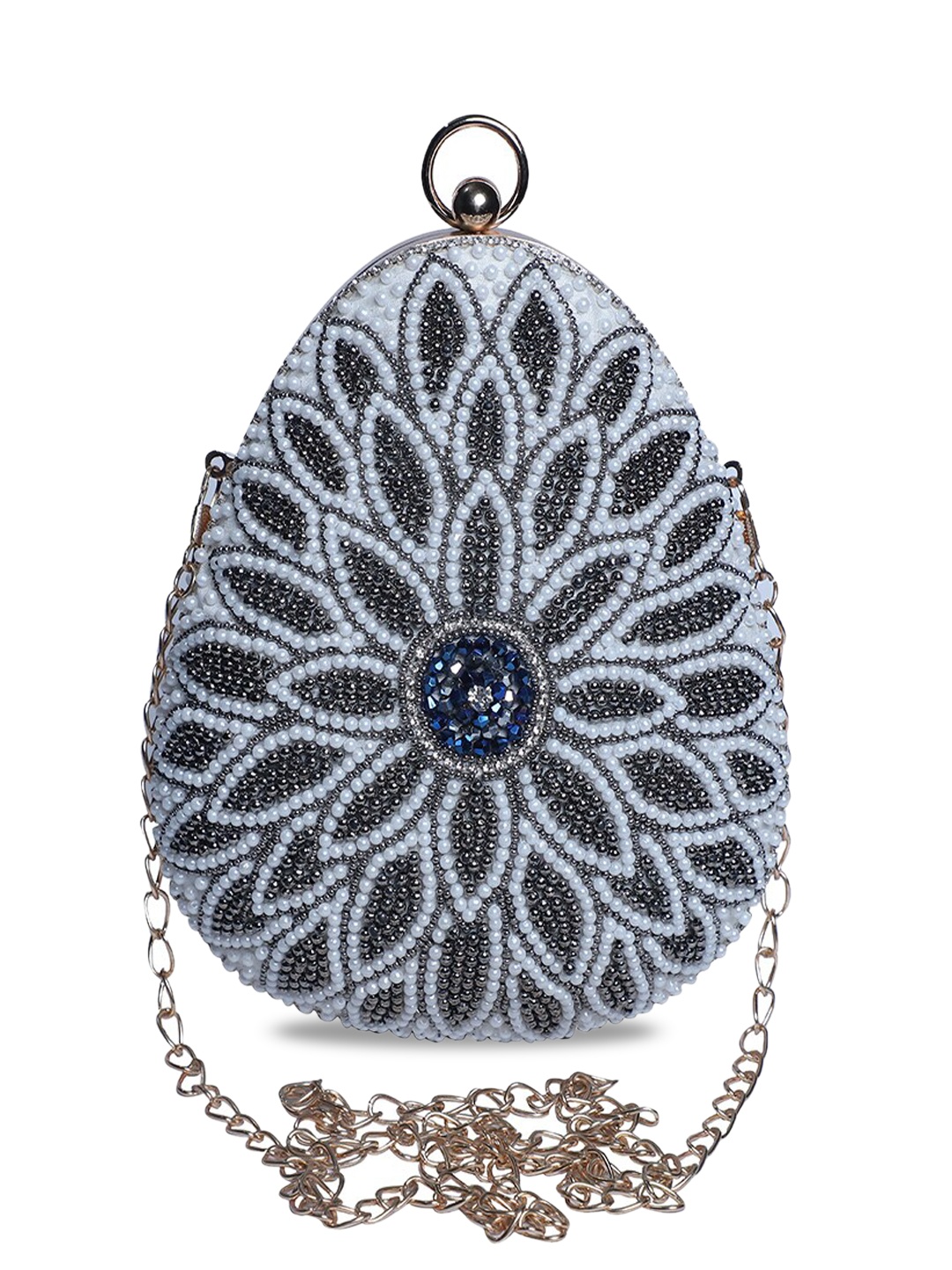 

Swisni White Embellished Half Moon Hobo Bag