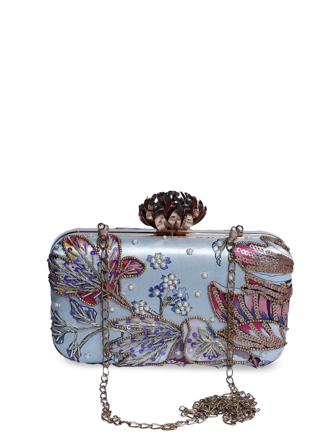 

Swisni Multicoloured Embroidered Box Clutch, Multi