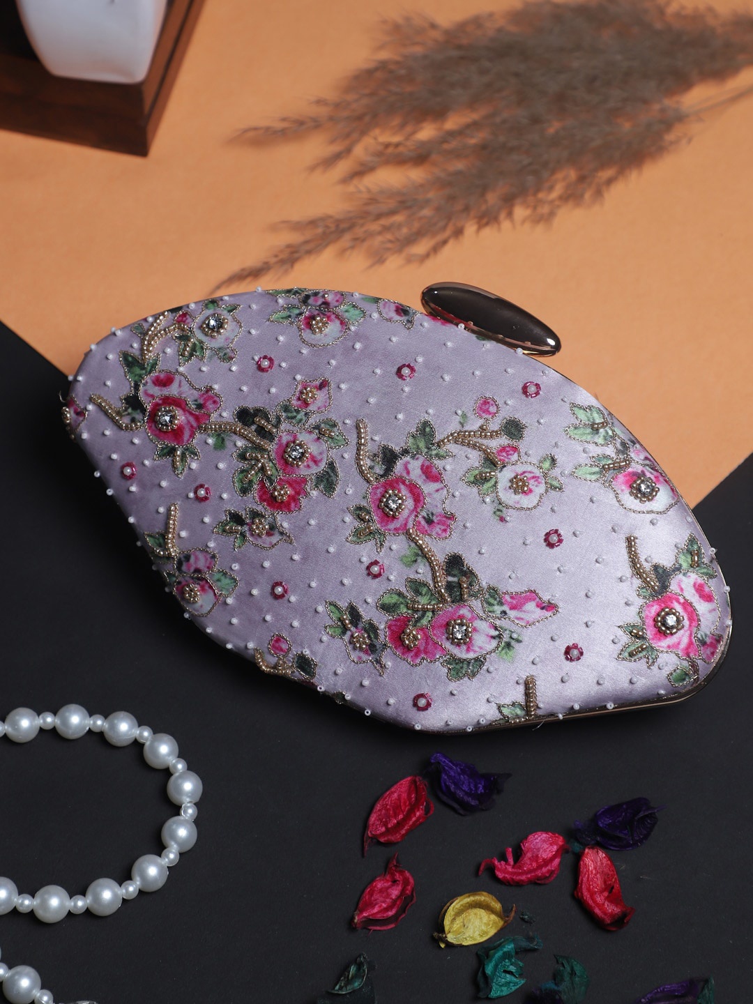 

Swisni Multicoloured Embroidered Box Clutch, Multi