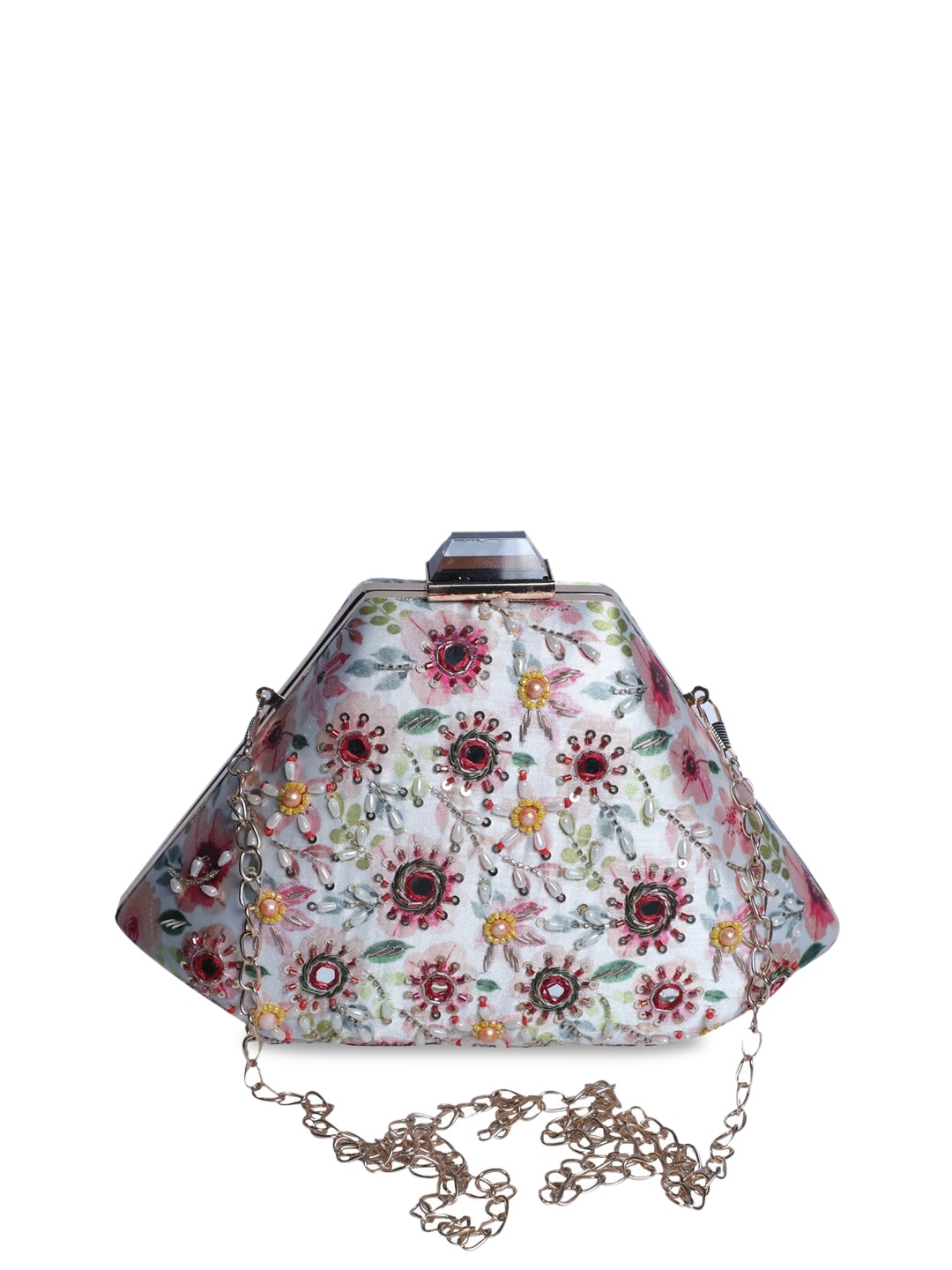 

Swisni Pink & Blue Embellished Box Clutch