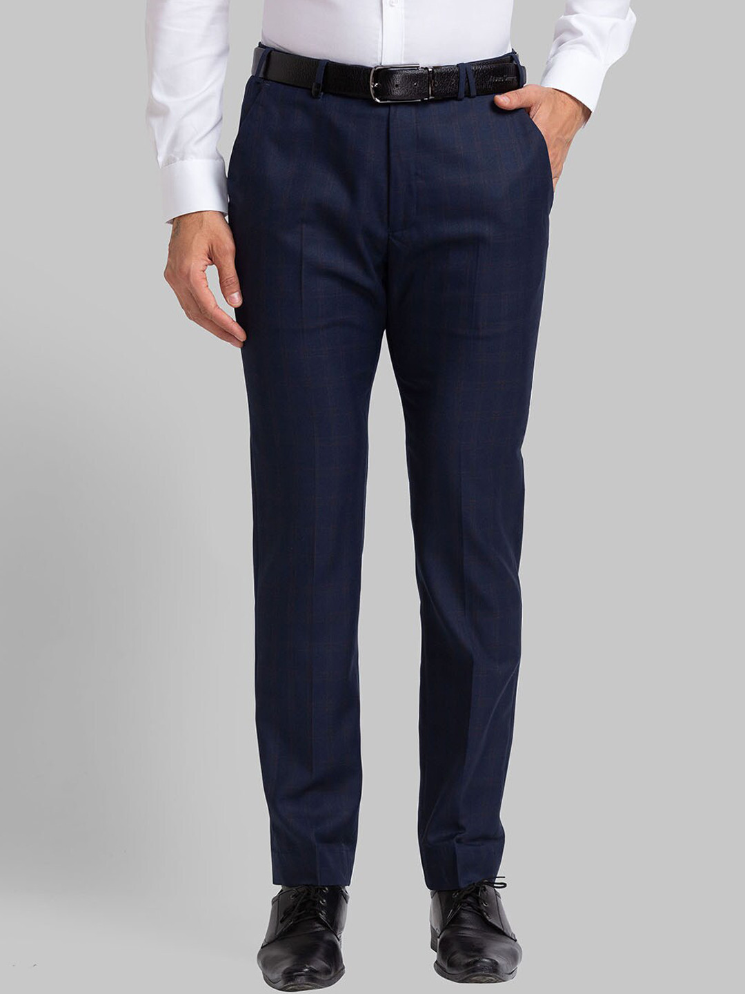

Park Avenue Men Blue Checked Slim Fit Trousers