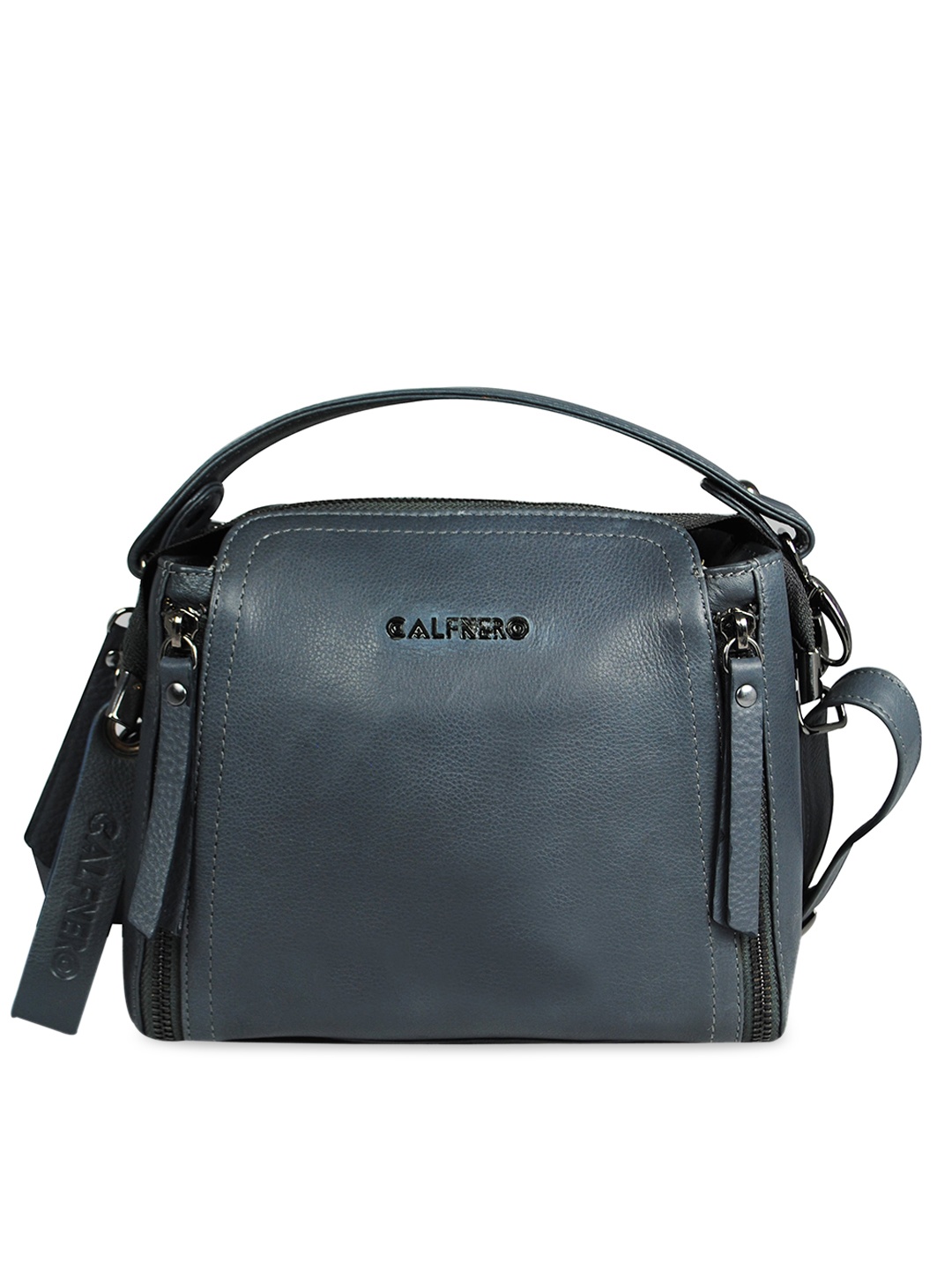 

CALFNERO Navy Blue Leather Structured Handheld Bag