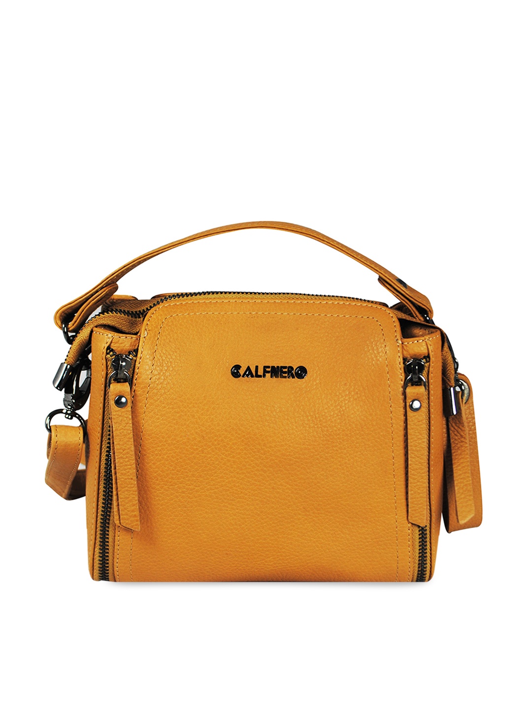 

CALFNERO Women Brown Leather Structured Handheld Bag