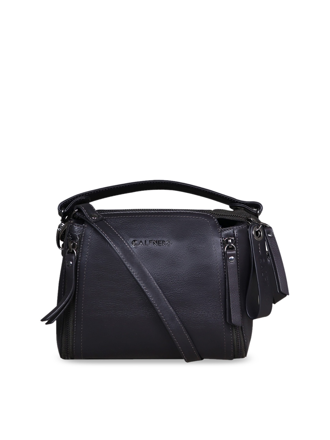 

CALFNERO Brown Leather Structured Handheld Bag with Tasselled