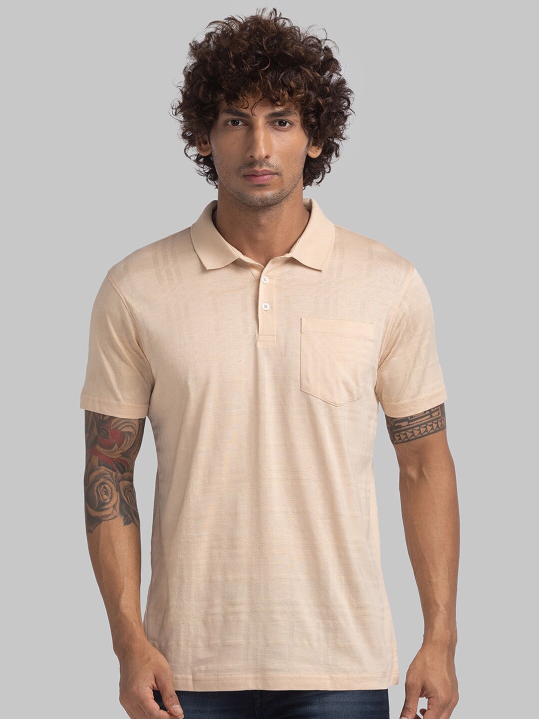 

Park Avenue Men Beige Polo Collar Slim Fit T-shirt