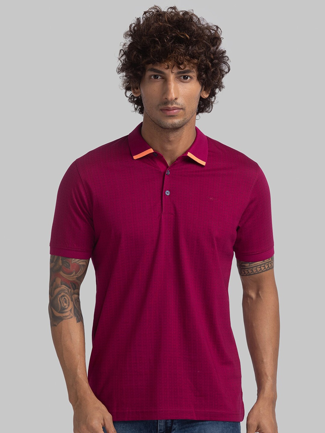 

Park Avenue Men Maroon Printed Polo Collar Slim Fit T-shirt