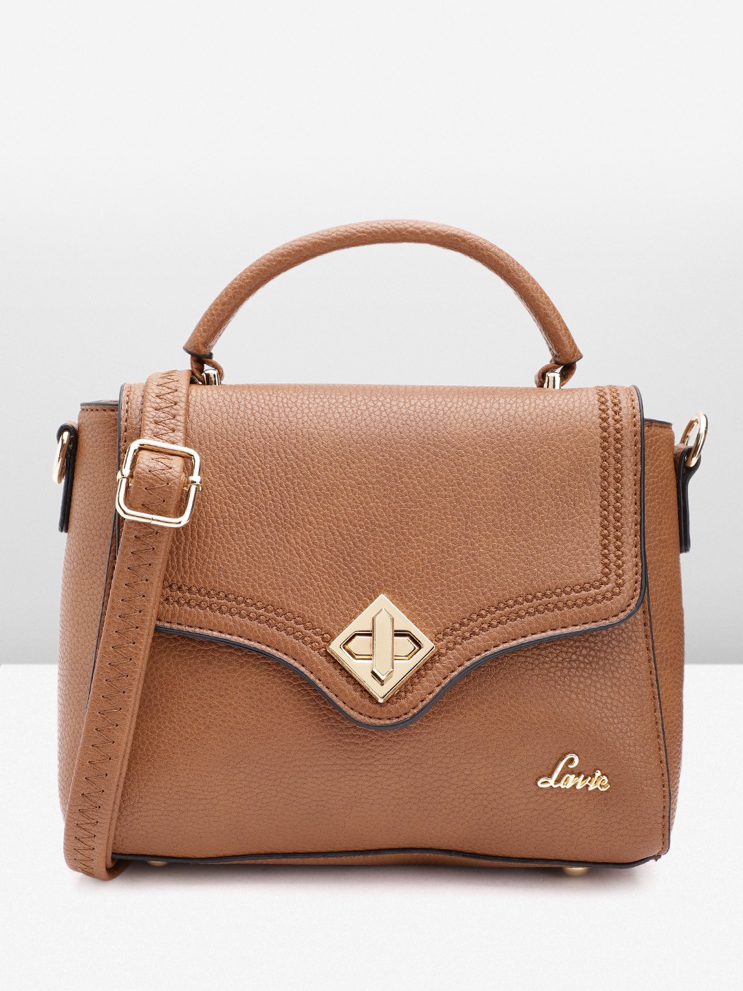 

Lavie Women Textured Structured Satchel Bag, Brown