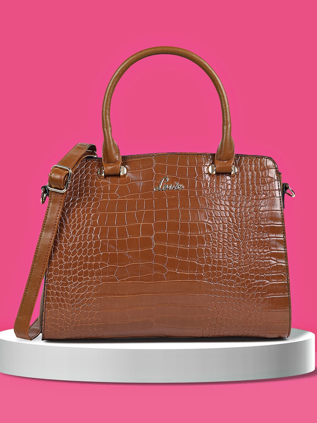 

Lavie Glossy Ushy Tan Brown Animal Textured Medium Dome Satchel Bag