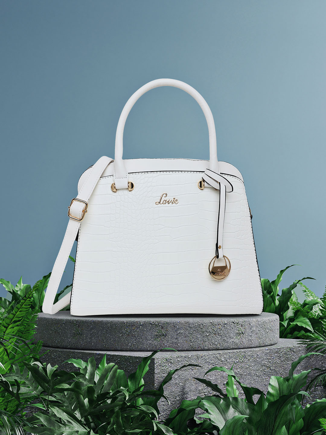 

Lavie Glossy Ushy Women White Animal Textured Structured Medium Satchel Bag