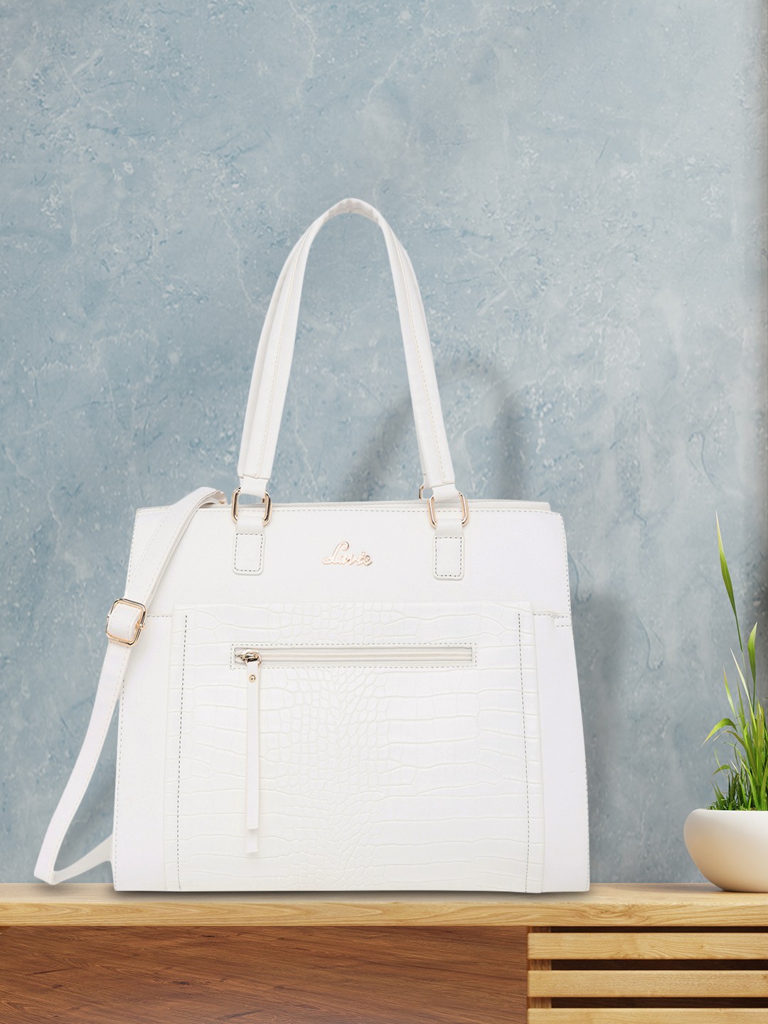 

Lavie Glossy Fair Women White Animal Textured Structured Handheld Bag