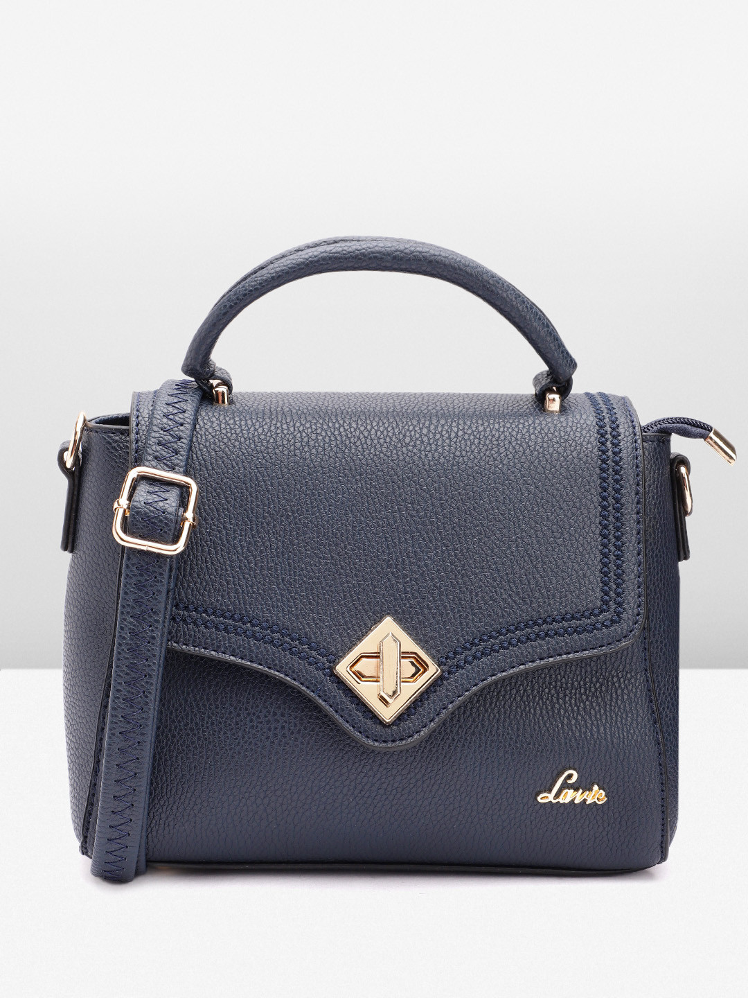 

Lavie Women Textured Structured Satchel Bag, Navy blue
