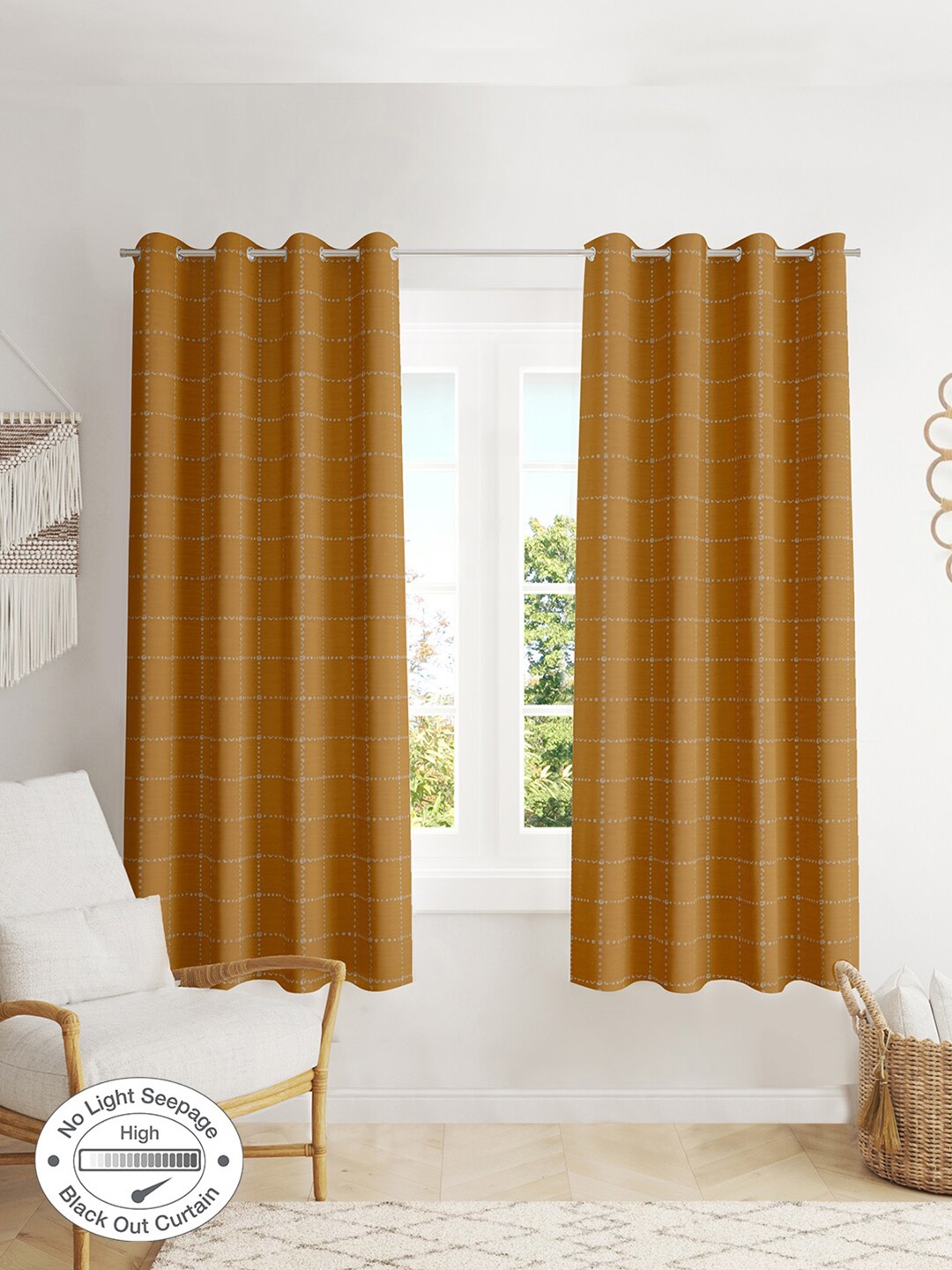 

HomeTown Mustard Set of 2 Black Out Window Curtain
