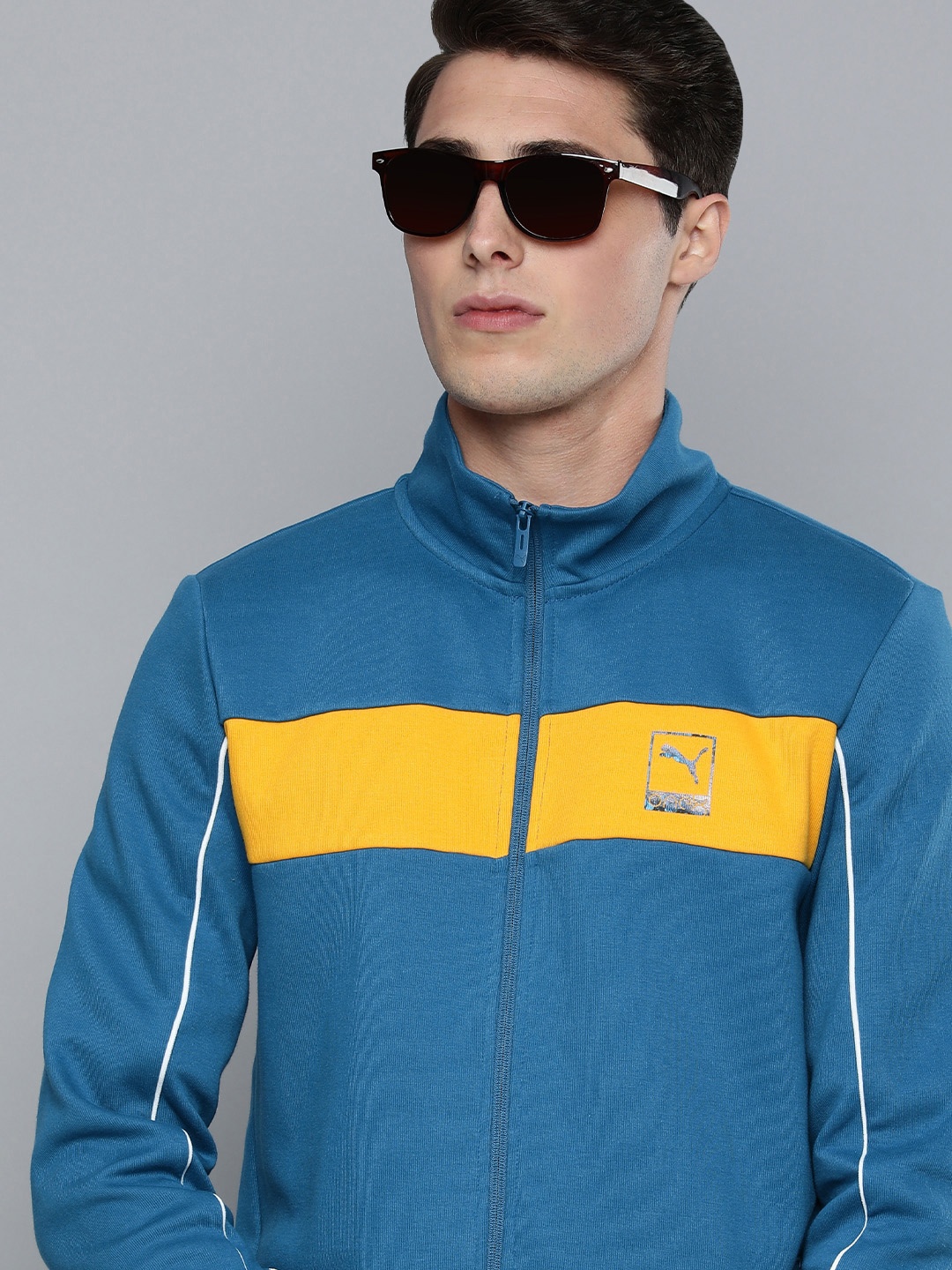 

Puma Men Colourblocked Full-Zip Outdoor Slim Fit Sporty Jacket, Blue