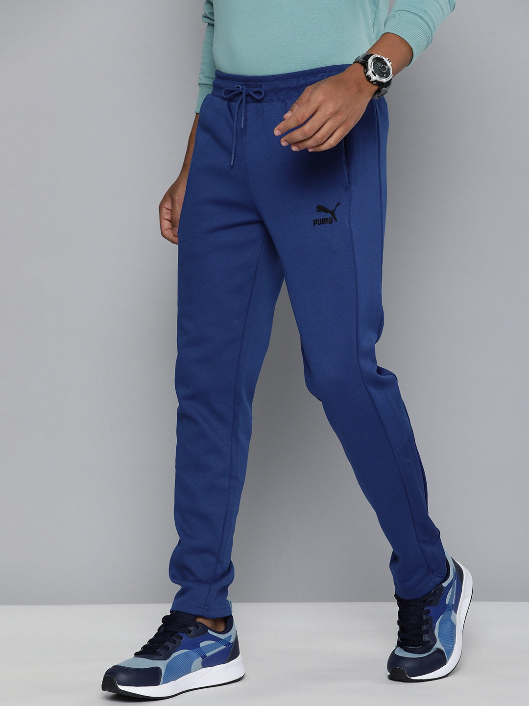 

Puma Men Blue Slim Fit Overlay Track Pants with Printed Detail