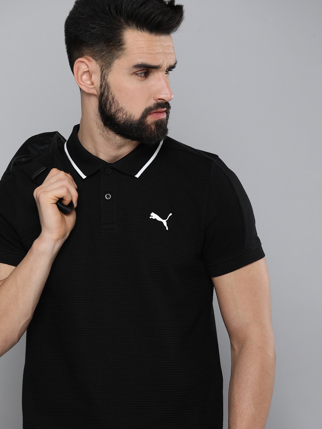 

Puma Men Ribbed Slim Fit Polo Collar T-shirt, Black
