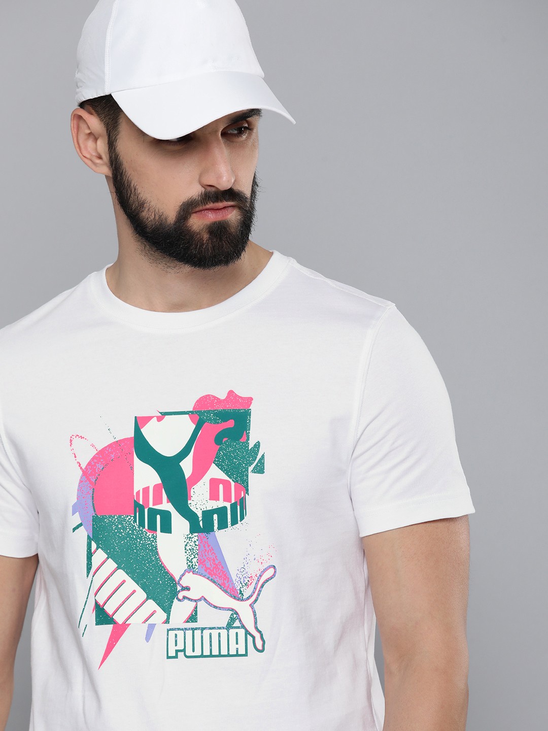 

Puma Men White Brand Logo Printed Slim Fit T-shirt