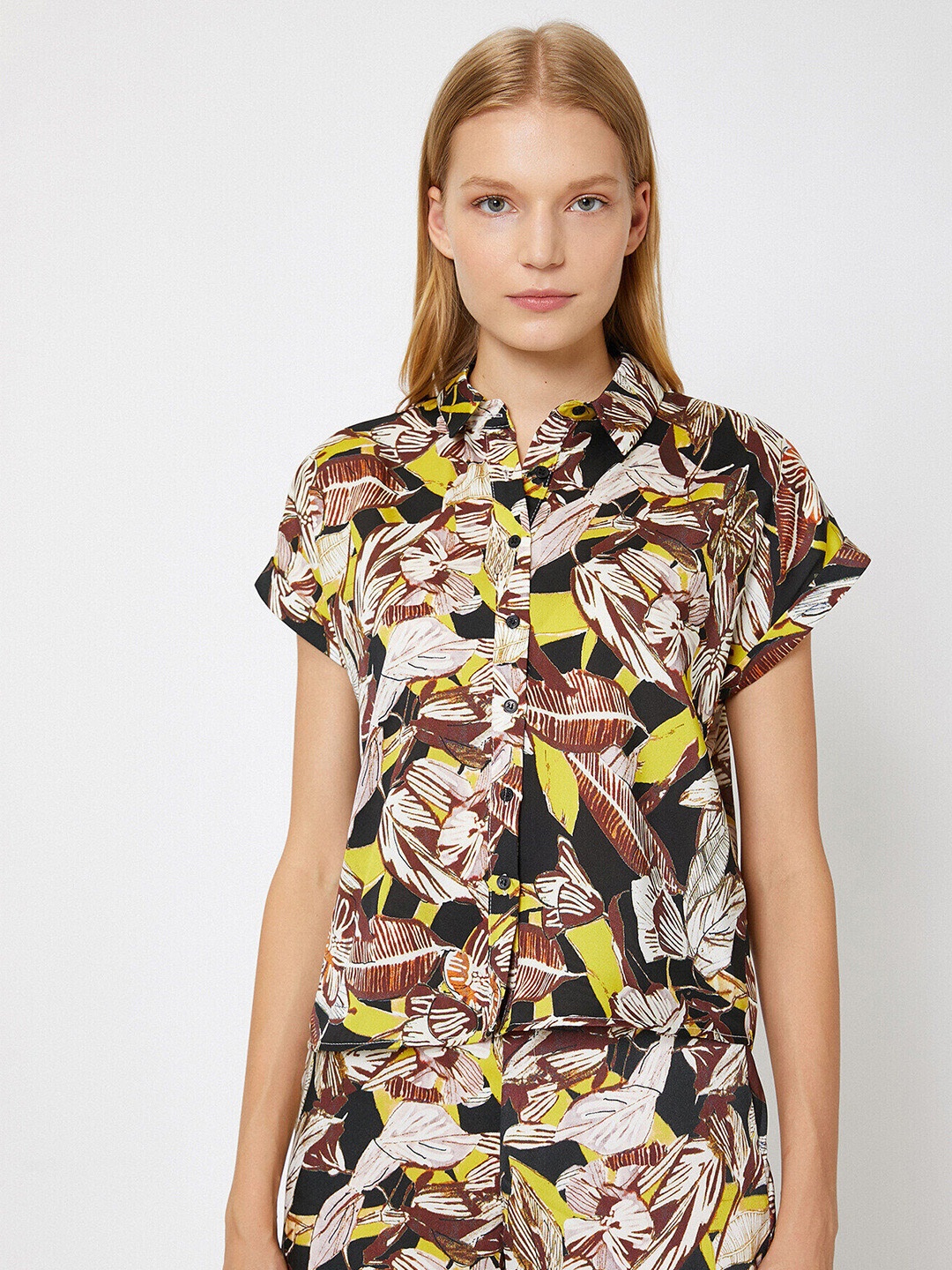 

Koton Women Black & Yellow Floral Print Casual Shirt