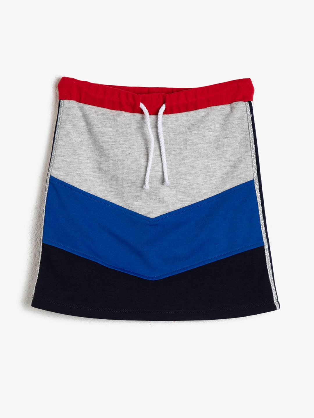 

Koton Girls Grey Melange & Blue Colourblocked Straight Skirt
