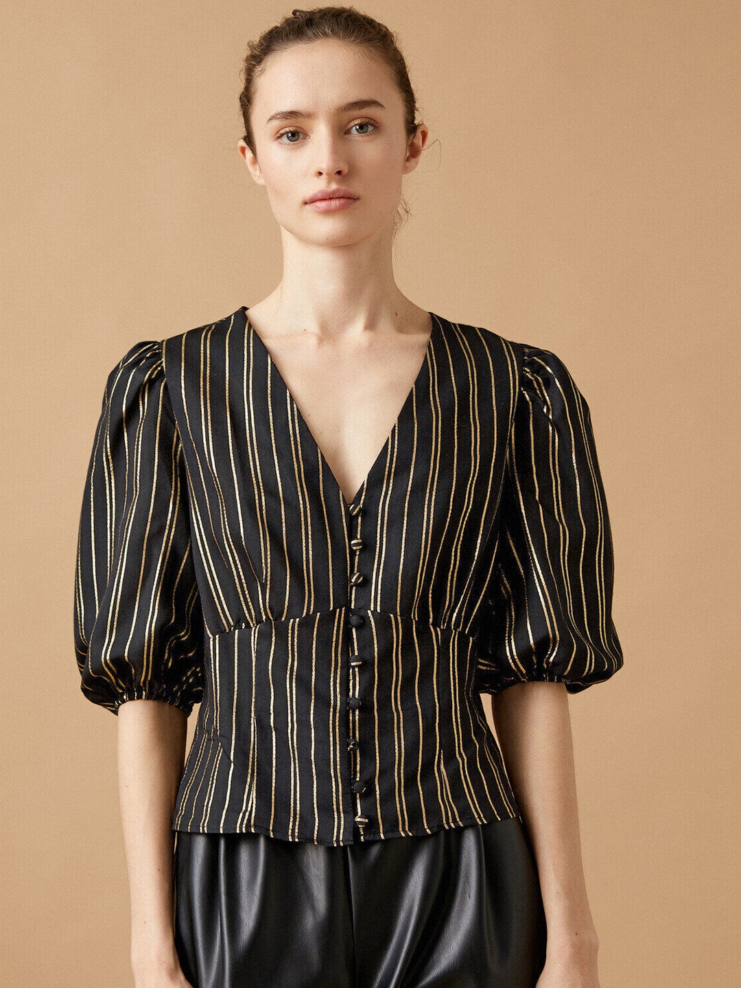 

Koton Black & Golden Striped Top