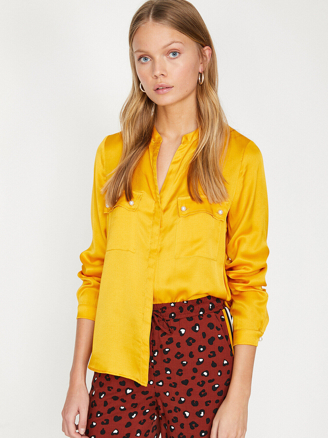 

Koton Women Mustard Yellow Solid Casual Shirt