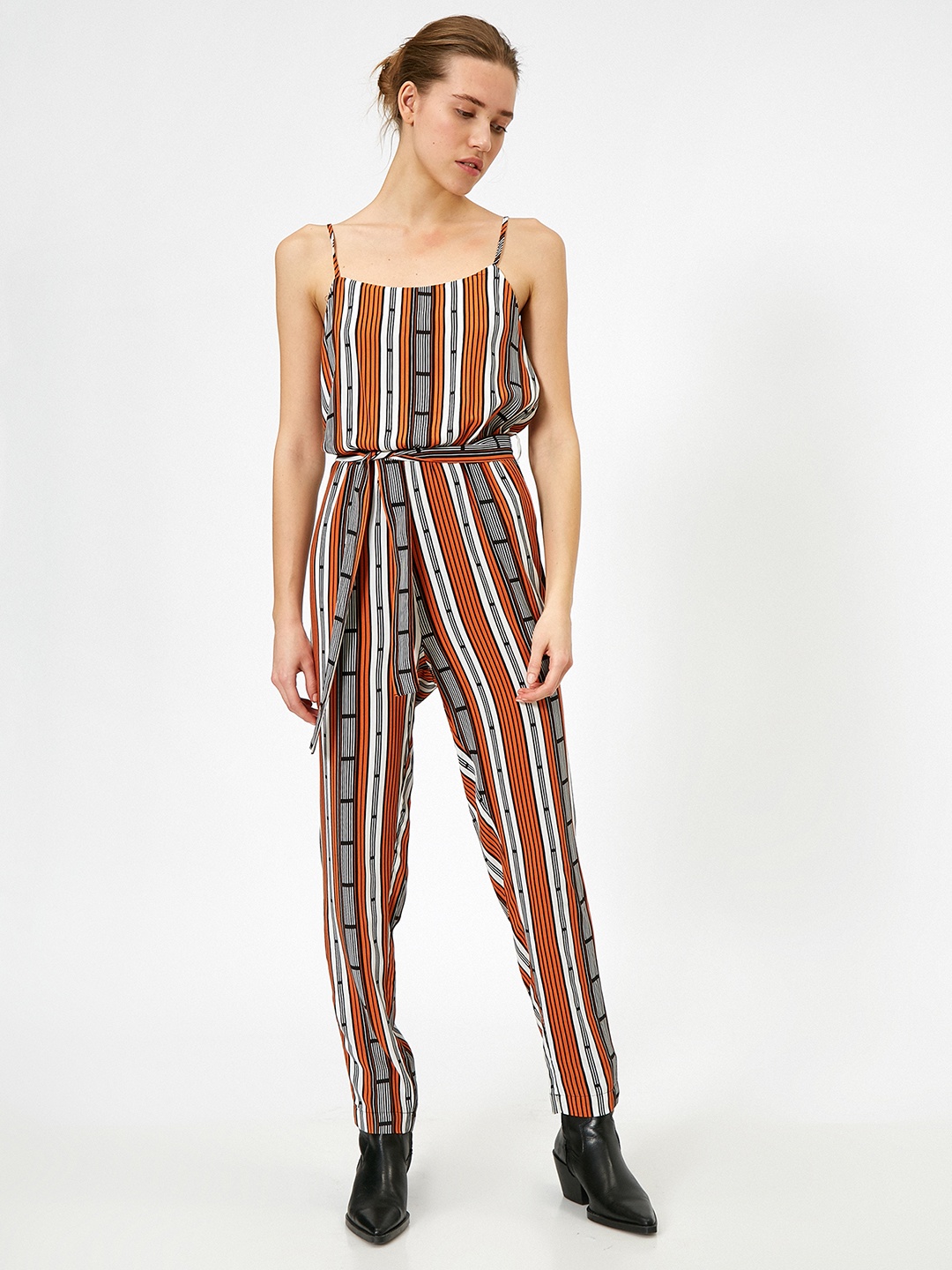 

Koton Rust Orange & Black Striped Basic Jumpsuit