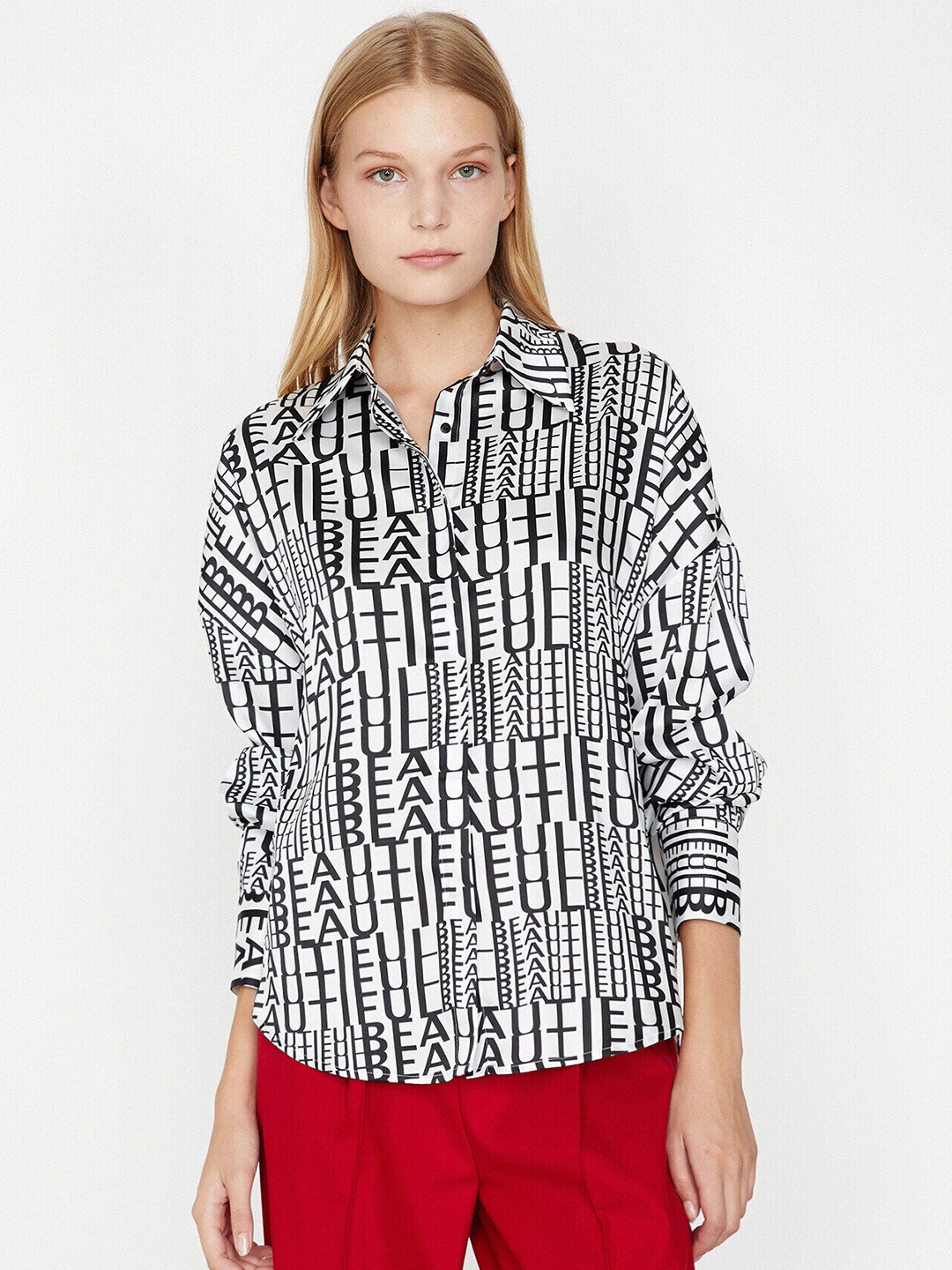 

Koton Women White & Black Printed Casual Shirt