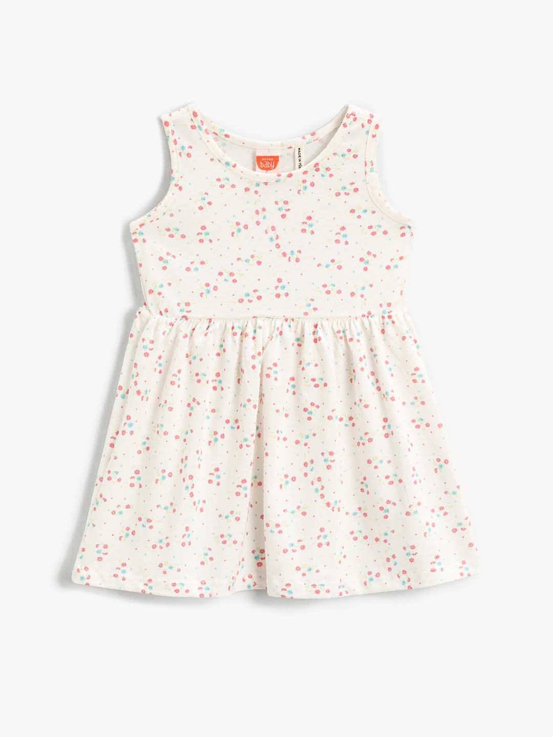 

Koton Girls Off White & Pink Floral Print Pure Cotton Fit and Flare Dress