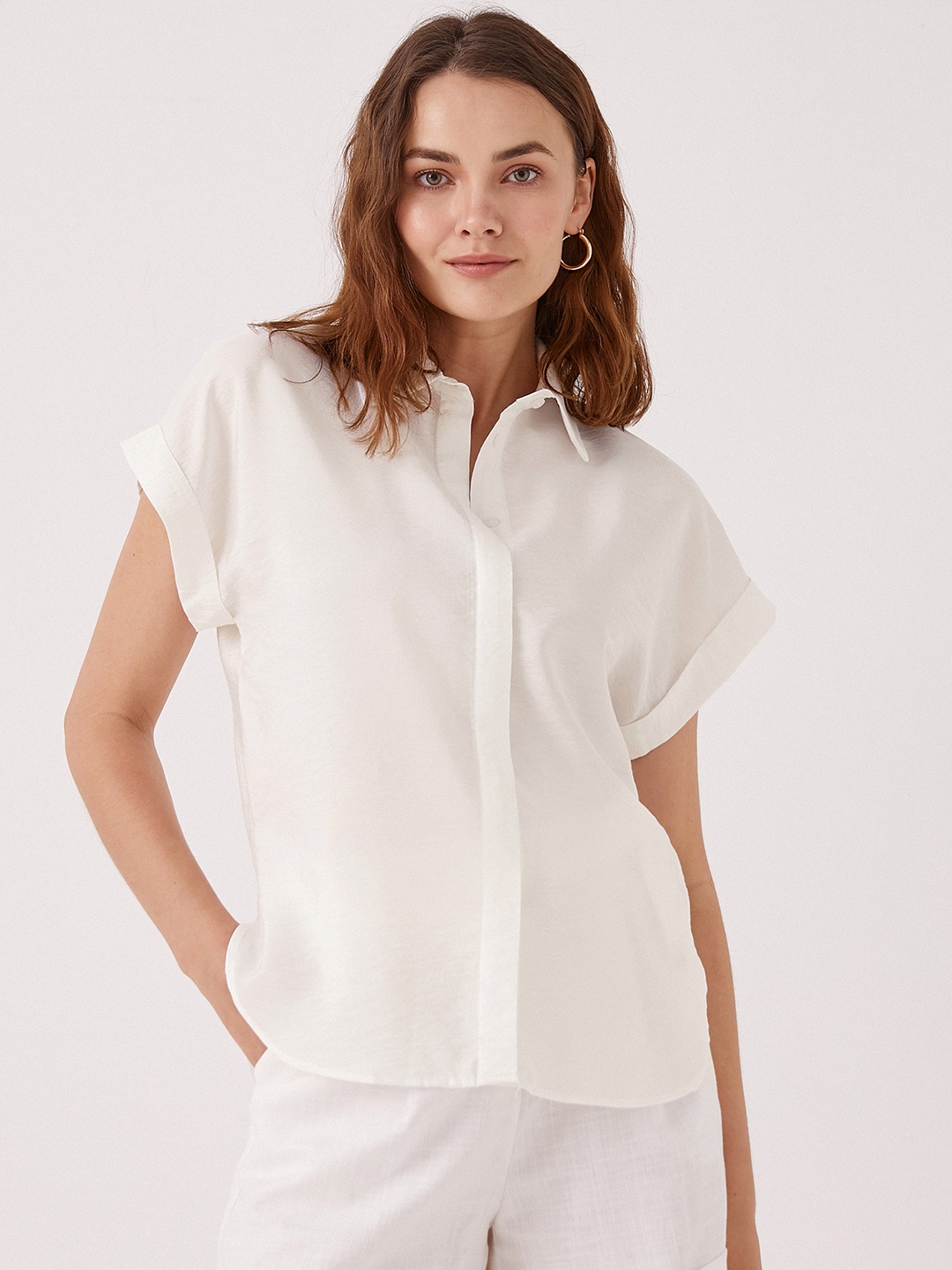 

Koton Women Off White Extended Sleeves Casual Shirt